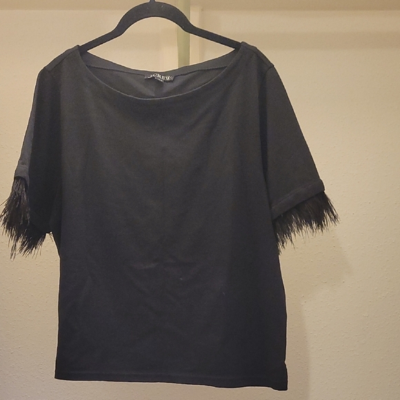 J.Crew Black Top with Feathered Sleeves Size L - Picture 4 of 4